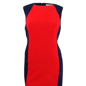 Tahari ASL Women's Colorblock Burnt orange & blue crepe Sheath Dress Size 10 NWT